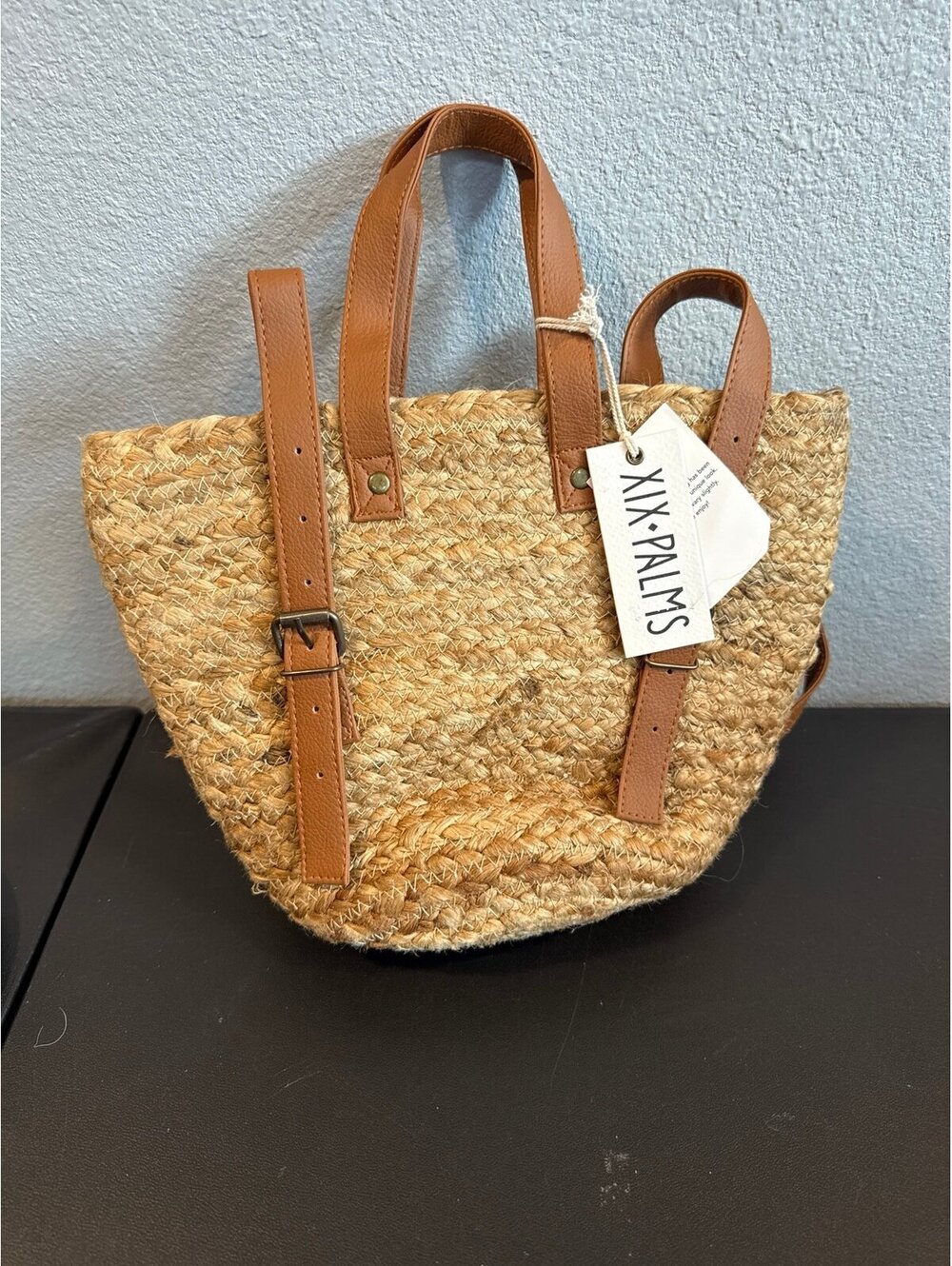 NIX PALMS Straw Woven Backpack Purse with Faux Leather Straps – NWT